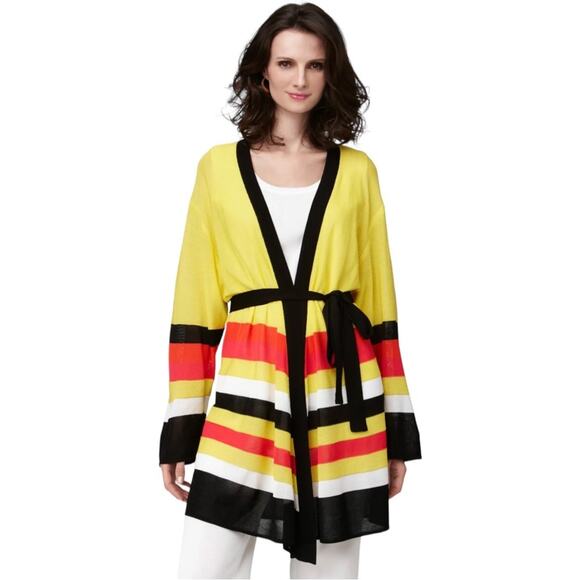 Misook Knit Striped Tahiti Yellow Cardigan Small - Picture 1 of 7